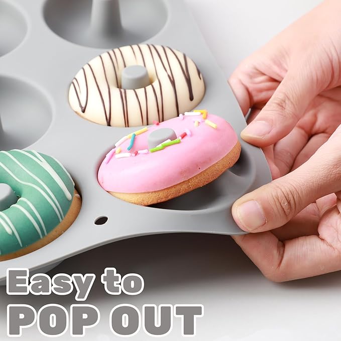 Aichoof Non-Stick Silicone Donut Pan for 6 Doughnuts, BPA-Free, 2-Pack Grey | Food Grade LFGB Silicone Bagels Baking Mold, Dishwasher Safe, Heat Resistant and Microwave Safe