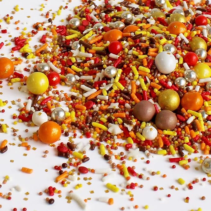 Sprinkle Pop Thanksgiving Sprinkle Mix| Red Orange Golden Yellow Brown Sprinkles with Chocolate Crispy Dragees| Autumn Fall Thanksgiving Sprinkles Made in USA for Decorating Cakes Cupcakes Cookie, 2oz