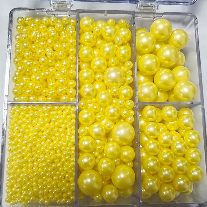 Edible Yellow Pearl Sprinkles for Cake Decorating, Mixing 4 Sizes Sugar Cupcake, Ice Cream, Donuts, Macaron Toppings Supplies 90g/ 3.17oz