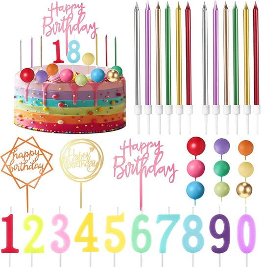 Yerliker 34 Pcs Happy Birthday Cake Toppers Decorations Birthday Candles DIY Cake Decor for Men Women Wedding Anniversary (Colorful)
