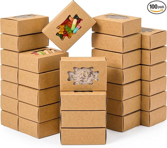 WRINGKIT 100 Pack Soap Boxes with Window, Kraft Paper Treat Cookies Boxes, Rectangle Small Soap Gift Wrappers Packaging Box, Soap Making Supplies for Bakery, Chocolate, Sweet, Jewelry Display