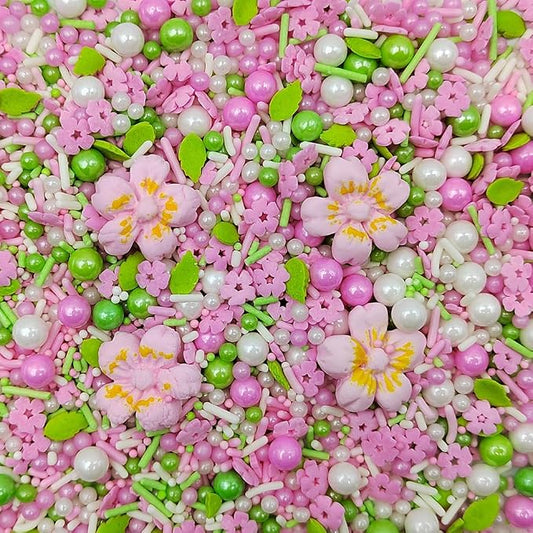 Eastron Pink Flowers Sprinkles Edible Flowers for Cake Decorating White Pink Sugar Pearls Spring Confetti Sprinkles for Cupcakes, Ice Cream, Cookies, Cakes, Donut Dessert Decoration