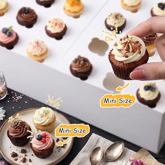 Fuutreo 5 Pack Mini White Cupcake Boxes with Window 16 x 11 x 4 Inches 24 Count Auto Pop up Large Cookie Boxes Cupcake Containers with Thank You Label Stickers for Muffins Pastries Donuts Cookies