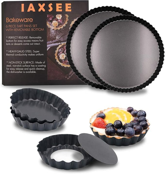 10 Inch,9.5 inch and 4 Inch 4 Pack Round Tart Pan with Removable Bottom Quiche Pan Non-Stick Baking Dish Pan Carbon Steel Pie Tart for Kitchen Cooking Baking