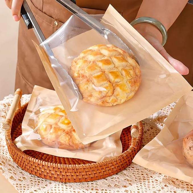100pcs Cookie Bags with Seal 7.5x7.1 inch Heat Sealable Grease Resistant Baked Goods Packaging Cookie Bags for Gift Giving Cookies Packaging Supplies for Bagel Brownie Bakery Pastry Donut Cake Slices