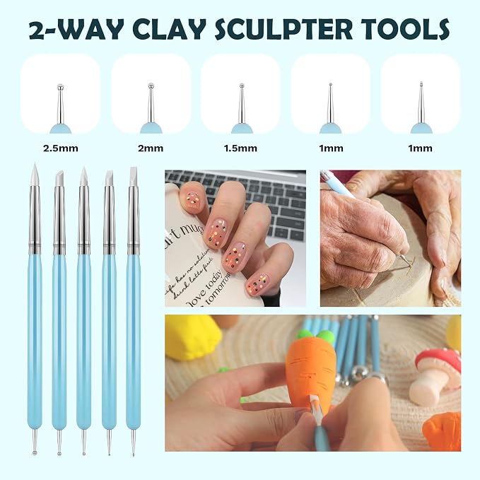 EUOCENK 11PCS Silicone Clay Sculpting Tool, Ball Stylus Clay Tools, Clay Shaper & Sculpter Brushes for Dotting, Painting Mandalas, Embossing, Nail Art, Polymer, Pottery Crafts, Rhinestone, Rock