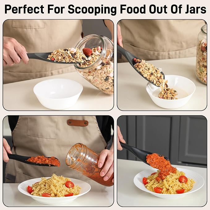 3 PACK Silicone Cooking Spatula & Spoon for Nonstick Cookware, Multifunction Spoonula for Baking, Cooking, Serving, Mixing, Stirring, Scoop, Scrape - One-Piece Formed, Sturdy BPA-Free, Dishwasher Safe