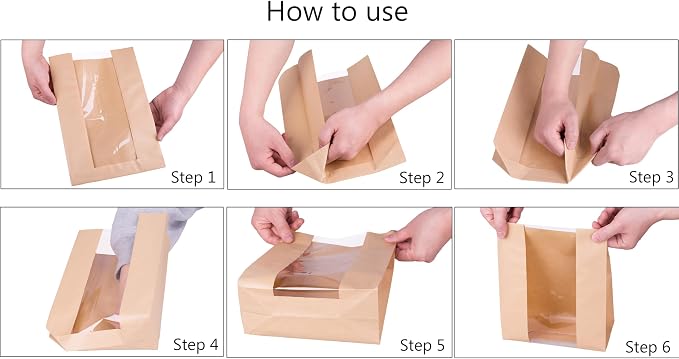 GRANDAN 25 Packs Large Paper Bread Bags for Homemade Bread, Kraft Paper Bakery Bags with Window for Sourdough Toast Packing Storage, Baked Loaf Gifting Bag Bonus Label Seal Stickers 12.6x8.3x4.0 inch