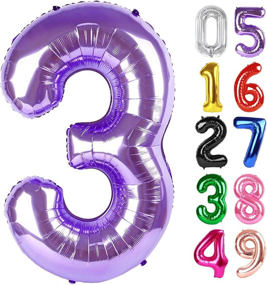 Purple Number 3 Balloon 40 Inch, 3rd Birthday Celebration Supplies for Girls Boys Women Men, 3 Balloon for Girls Boys Theme Party