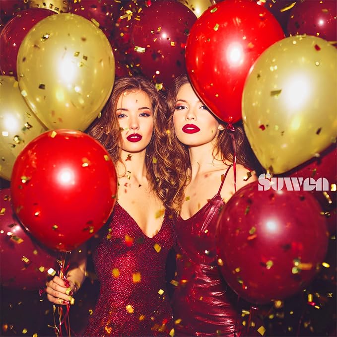 SUWEN Dark Red and Gold Balloons,60pcs 12 inch Red and Metallic Gold Balloons for Valentine's Day Wedding Birthday Engagements Anniversary Party Decorations