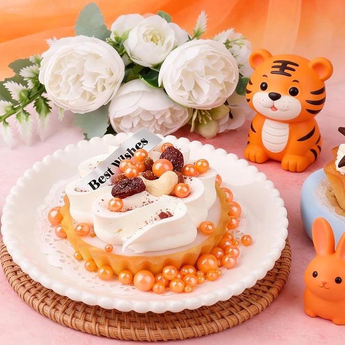 Orange Pearl Sprinkles for Cake Decorating, 4 Sizes Sugar 130g/4.6oz, Cupcake, Ice Cream, Donuts, Macaron Toppings Supplies (2mm, 4mm, 7mm, 1cm)