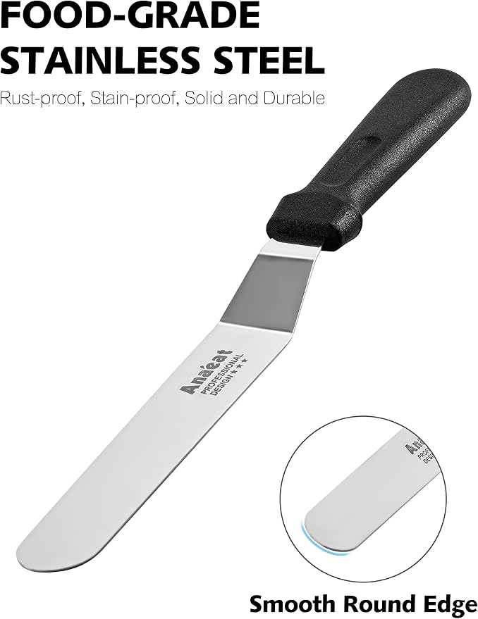 Anaeat Icing Spatulas, Set of 2 Professional Cake Angled Offset Spatula with 6", 8" Stainless Steel Blades - Thickened Frosting Knife with Durable Plastic Handle for Cake Decorating Pastry & Baking