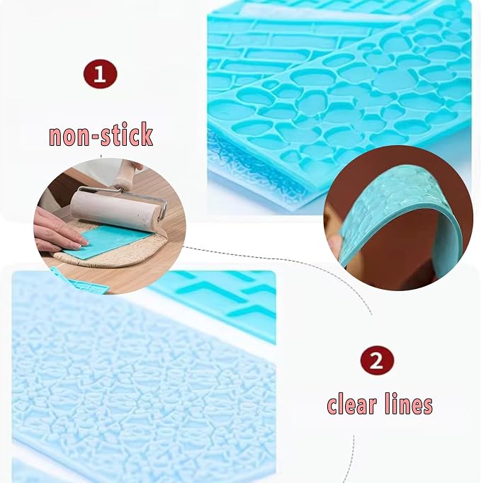 6 Pack Fondant Impression Mat Set Cake Decor Mold Set-Embossed Tree Bark/Flower/Cobblestone Texture Design Sugarcraft Decor Tool for Chocolate Cupcake Topper Wedding Cake