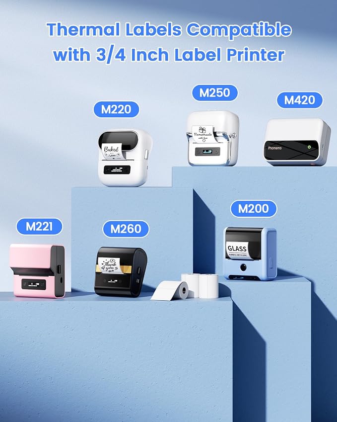Phomemo Sticker Circle Labels- 2.75''x2.75''(70x70mm) Thermal Label for M221/M220/M200, for Barcode/Address/Mailing/Logo/Business/Home Tag, Black on White