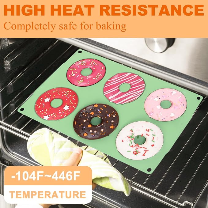 QELEG Silicone Donut Mold, 2 Pack Non-Stick Silicone Bagels for Baking Doughnut Pan Set, Reusable Mold Tray for Donuts and Bagels Green 2Pcs/6-Cavity