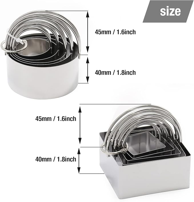 10Pcs Biscuit Cutter, Stainless Steel Cookie Cutter Set with Handles Biscuit Cutters for Baking, Sandwiches, Cakes Round and Square
