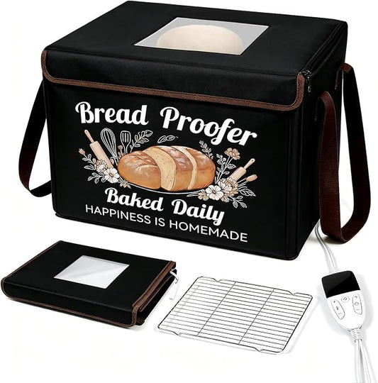 Folding Bread Proofing Box, 3-Sided Heating Dough Proofer with 50-113℉ Temp Control & Metal Rack, Bread Proofing Container for Home Baking, Pizza Dough, Sourdough Starter & Yogurt Making Black