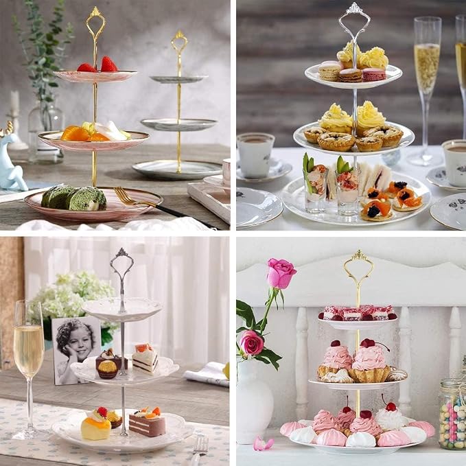 BetterJonny 6 Sets 3 Tier Cake Plate Stand Stand Handle, Cake Stand Hardware Handle Fittings Hardware Holder for Wedding and Party Making Dessert Platter Stand（Gold）