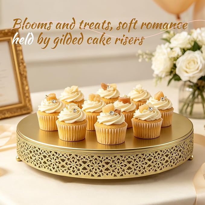 Cake Stand, Metal Round Cupcake Dessert Stand Cake Display Holder Cookies Fruit Serving Tray Decor for Wedding Party Birthday Baby Showers Anniversary (16in, Gold)