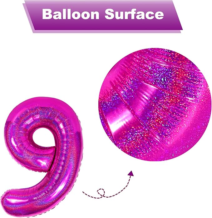 Laser Hot Pink 3 Balloon, Number Balloons 40 Inch, 3rd Birthday Decorations for Kids Girls Women Party Supplies for Party Decorations, Number 3 Balloon