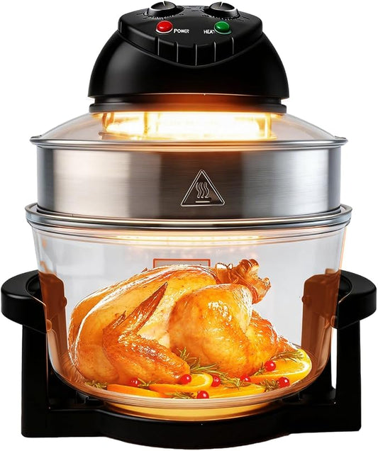 20L Black Glass Air Fryer Oven, Halogen Infrared Convection Countertop Cooker, Large Capacity Healthy Air Fryer for Fries, Chicken and More
