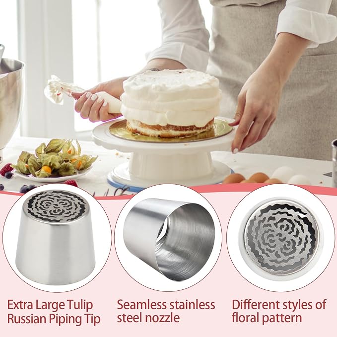 Extra Large Russian Piping Tips for Marshmallows Stainless Steel Flower Frosting Nozzles many styles Cake Decorating Baking tool for Buttercream, Cupcakes Cookies(SL43)