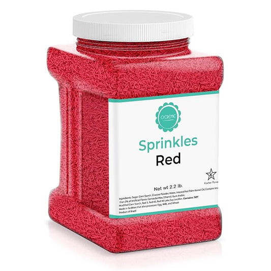 O’Creme Red Sprinkles – 2.2 Pounds for Cake Decorating – Kosher Pastel Sprinkles for Cupcakes, Cookies, Cakes, Ice Cream