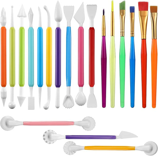 Patelai 19 Pcs Cake Decorating Tools, Cookie Fondant Modeling Set, Marshmallow Sculpting Brush and Fondant Modeling Tools for DIY Cake Sugar Gum Paste Decorating Supplies
