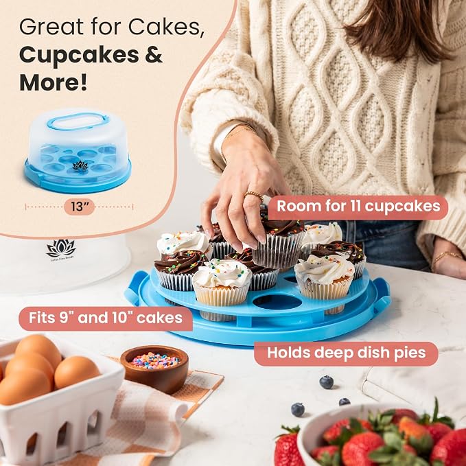 Cake Carrier with Lid and Handle – 10" Cake Storage Container with Baking Accessories, Cake Stand with Baking Pan, Cupcake Tray, Cake Boards & Piping Set