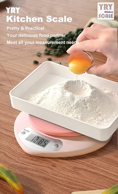 YRY Ultra Precise Kitchen Scale - The Ultimate Baking and Cooking Companion - 6.6lbs (3kg) Capacity, 0.0035 oz (0.1g) Graduation, Large LCD Display, and Tare Function, and ML Unit - (Pink 3kg/0.1g)