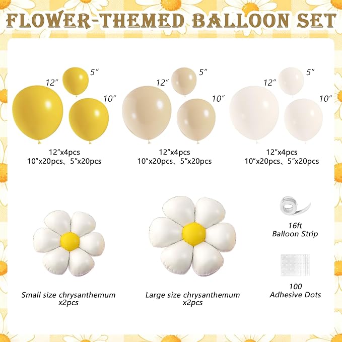 Bee Balloon Garland Arch Kit, Mustard Yellow Brown White Balloons with Daisy Balloon for Sunflower Bee Theme Gender Reveal Birthday Party Baby Shower Decorations
