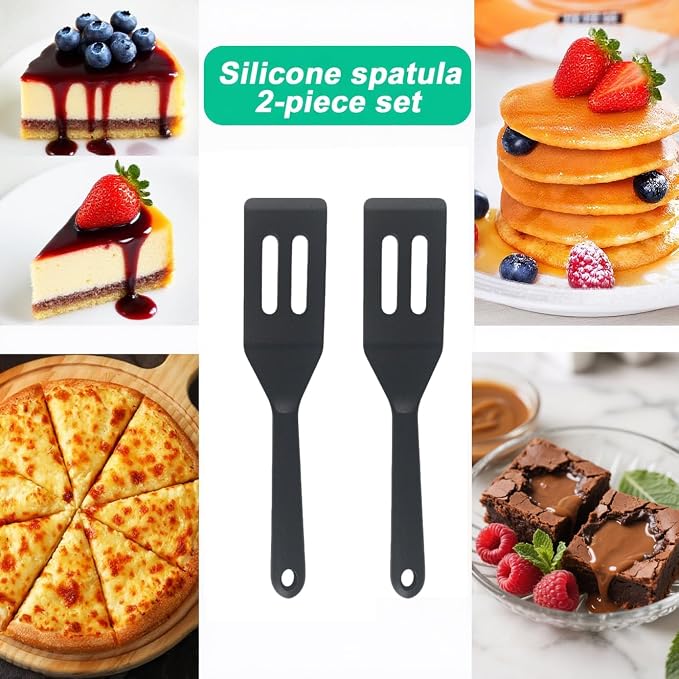 Small Silicone Spatulas 2 Pack: Mini Heat-Resistant Spatula for Nonstick Pans, Thin Baking Utensil for Cookies, Brownies & Kitchen Use (Black Set 1)