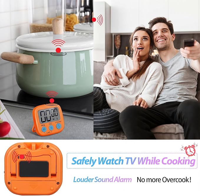 Weewooday 24 Pcs Small Digital Kitchen Timer Magnetic Back and Switch Minute Second Count up Countdown Big LCD Display Loud Alarm for Teacher Cooking Baking (Pink,Orange)