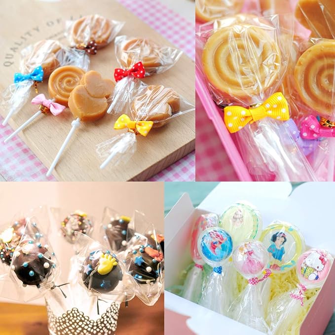 Augshy Cake Pop Bags,300Pcs Cellophane Treat Bag 3x5 Inches with Twist Ties | Clear 1.4mils Thickness,Resealable Packaging Individual OPP Plastic Bags for Lollipop Cake Candy Chocolate Cookie Wrapping B