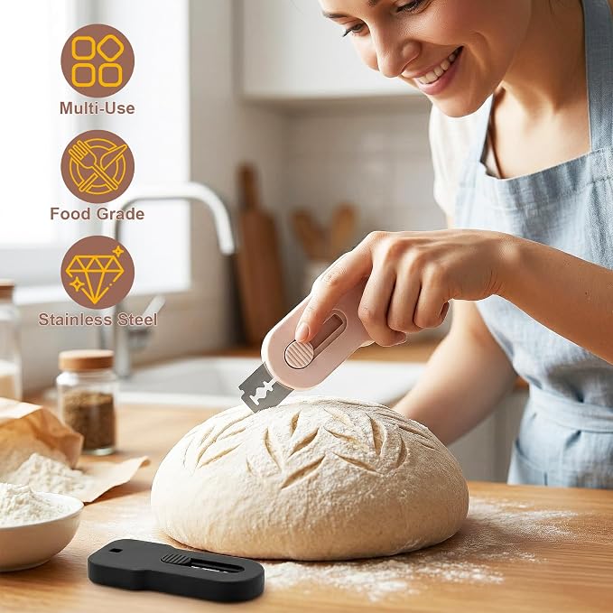 2 Pack Bread Lame Dough Scoring Tool Set, Professional Sourdough Scoring Tool & Bread Scorer with 10 Razor Blades, Finger Protectors Bread Razor for Artisan Baking Black/Pink
