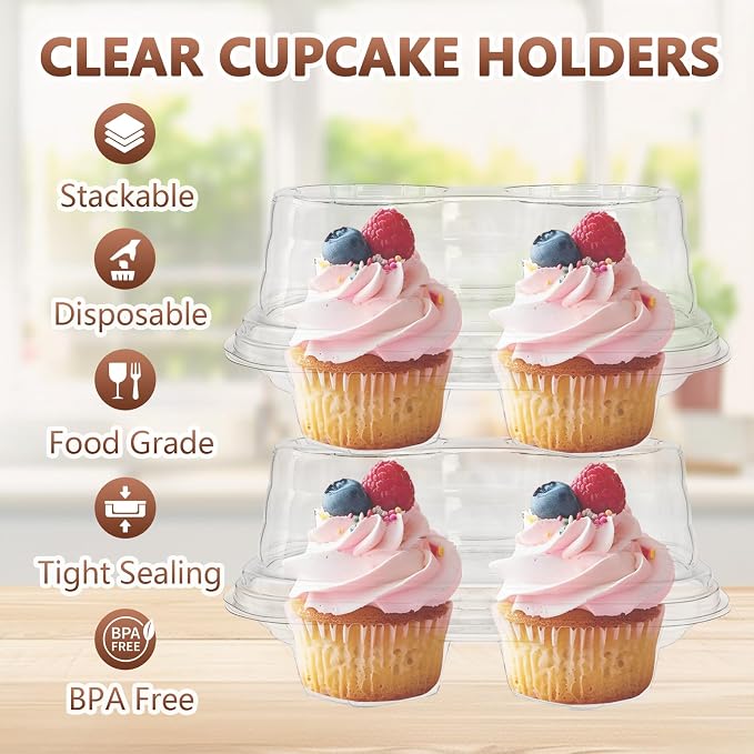 100 Pack Plastic Cupcake Containers with Lids, Disposable 2 Count Clear Cupcake Boxes Holders Carrier, Cake Storage Packaging to Go Muffin Containers for Dessert Donut Salad Bakery Wedding Party