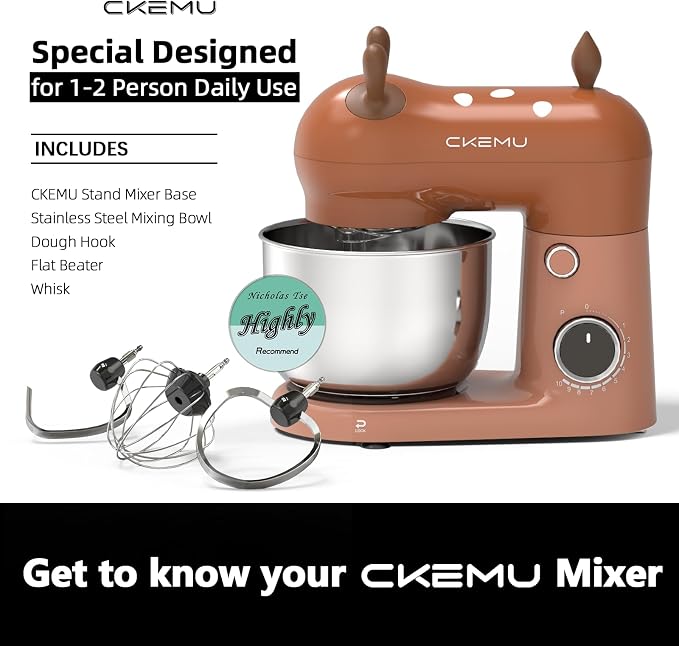 Stand Mixer, Compact & Space-Saving, Stainless Steel Bowl, Unique & Playful Design, Effcient 300W Motor, Dishwasher-Safe Attachments, SM-2549A (Brown)