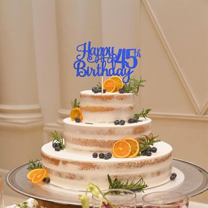 1 PCS Happy 45th Birthday Cake Topper Glitter Cheers to 45 Years Birthday Cake Pick Forty Five 45 Fabulous Cake Decoration for Happy 45th Birthday Theme Party Decorations Supplies Blue