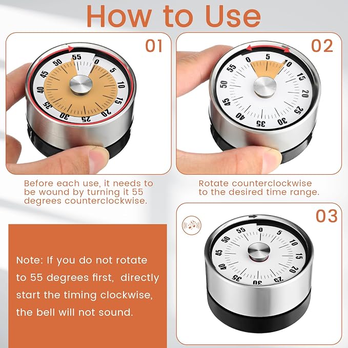 Relaxweex 6 Pcs 60 Minute Visual Timer Visual Kitchen Timer for Cooking Cook Timers Kitchen with Alarm Mechanical Class Timers for Desk Egg Countdown Chef Baking Office ADHD(White Orange)