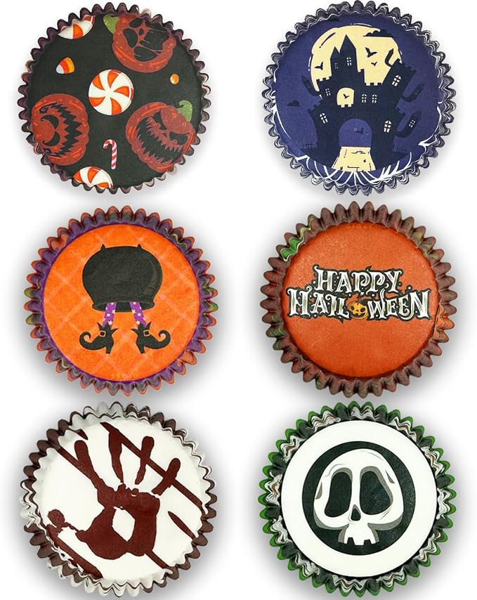 qiqee Halloween 300PCS Mini Cupcake Liners Cupcake Cups 6 Designs Halloween Witch Cupcake Papers Baking Cups Cupcake Wrappers (Small Size)