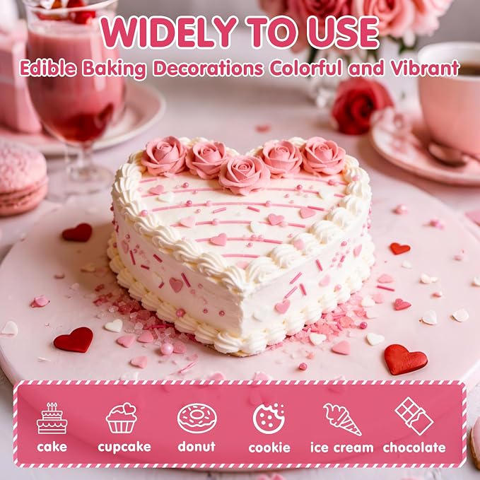 Edible Heart Sprinkles,Pink White Sprinkles -130g,Edible Heart Shaped Sprinkle,Pearl,Jimmies and Sugar Crystals Mix for Baking,Light Pink Cupcake Toppers,Cake,Candy,Cookie Decorations,Donuts Ice Cream Dessert Decorating,Wedding Birthday Party Supplies
