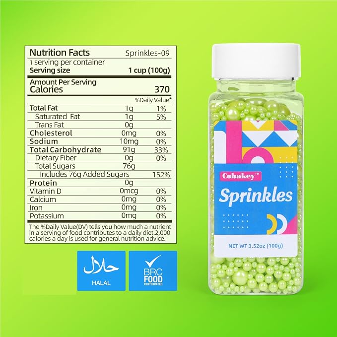 Green Sprinkles for Cake Decorating Easter Sprinkles for Cookie, Edible Sugar Pearls Mixing Sizes for Cupcake Topper, Cookies, Ice Cream Toppings for St Patrick day Party Celebrations 3.5 Ounces