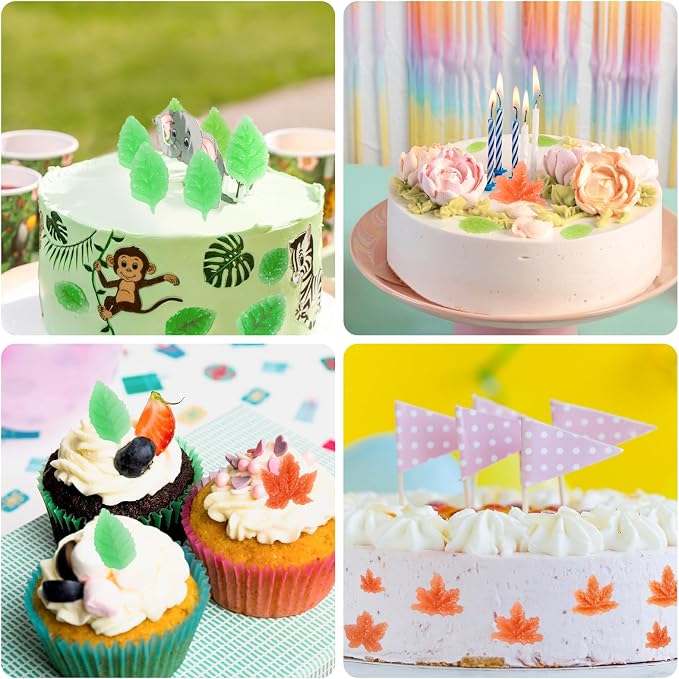 Beasea Silicone Molds Leaf Making, 4pcs Mini Fondant Leaf Shape Molds Silicone Nonstick for Cake Decoration Chocolate Candy Small Tiny Leaves Baking 2 Types 4pcs Moulds Sheet Mat