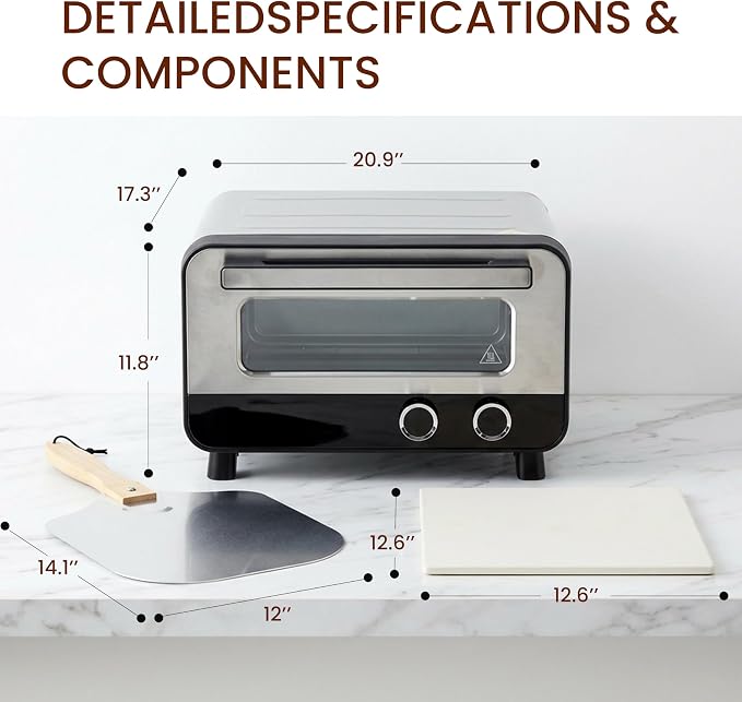 Simple Deluxe 1600W Indoor Electric Pizza Oven, 6 Cooking Modes for 12" Pizza, Fast Heating with Dual Independent Temp Control, Includes Pizza Stone & Spatula, Silver