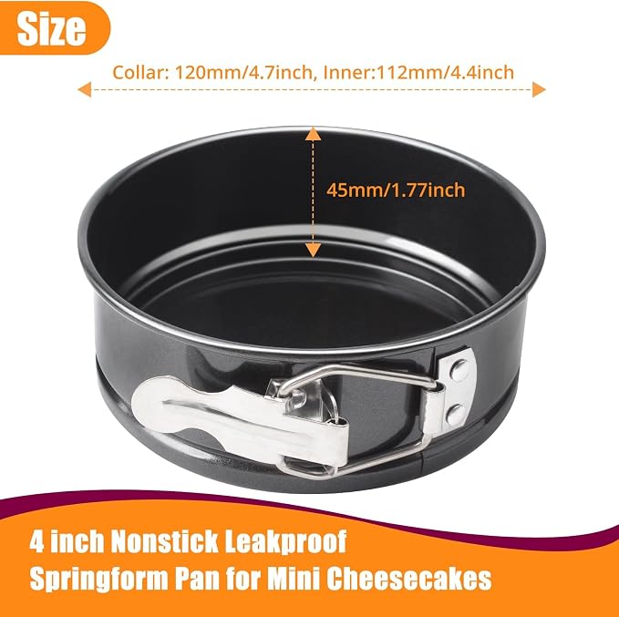 Cheesecake Pan Set, 4/7/8/9 inch Nonstick Leakproof Springform Pan for Mini Cheesecakes, Pizzas, Quiches (Black, 4 inch)