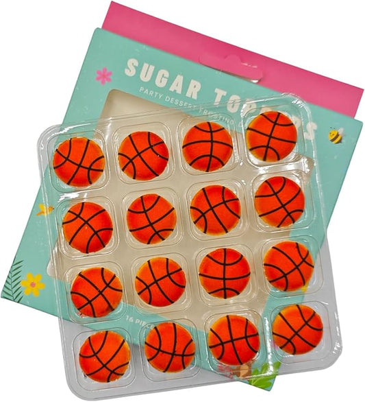 Edible 16 pieces Basketball cake decorations, cupcake toppers, perfect Icing Cookies decro for Sports Valentine's Day Birthday Halloween Thanksgiving Christmas party Team Dinner