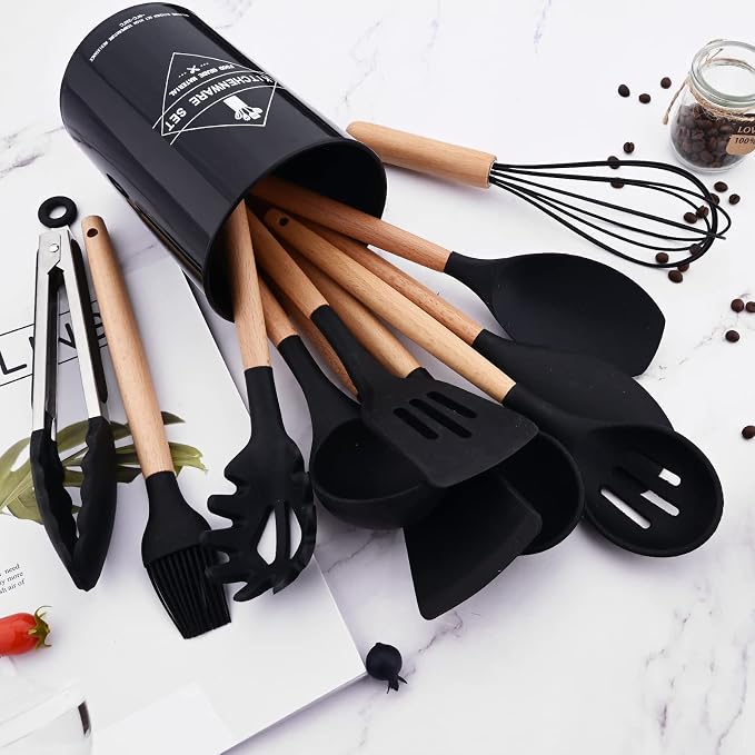 1pcs Black Cooking Utensils Plastic Holder, Kitchen Utensil Holder Organizer for Countertop