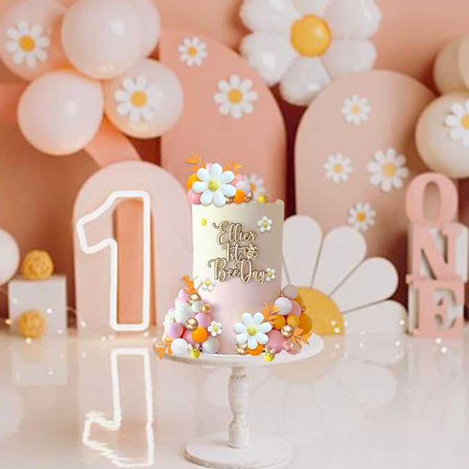 43Pcs Daisy Flower Boho Groovy Cake Topper Mini Balls Cake Decorations Bee Cake Toppers for Women Girls Kids Birthday Baby Shower Wedding Daisy Flower Bee Hippie Themed Party Supplies