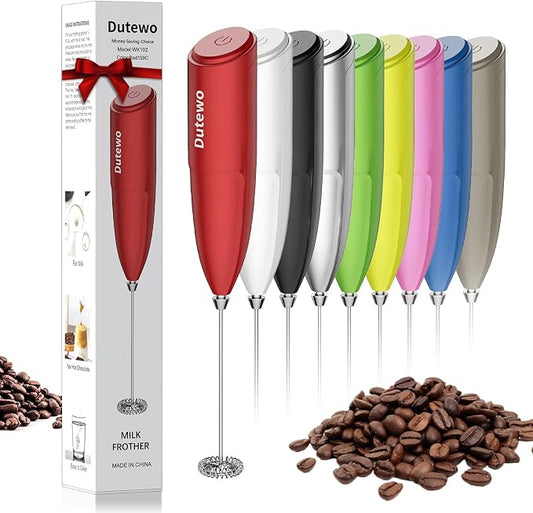 Hand Mixer Milk Frother for Coffee - Dutewo Frother Handheld Foam Maker for Lattes, Electric whisk Drink Mixer Mini Foamer for Cappuccino, Frappe, Matcha, Hot Chocolate, Red 199C