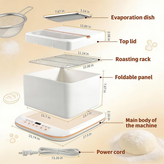 Folding Proofer & Slow Cooker, 30-250℉ Temp Control with 24H Timer, Collapsible Dough Fermentation Box, Space Saving Sourdough Starter Warmer Kit for Bread Pizza Dough Yogurt Home Baking